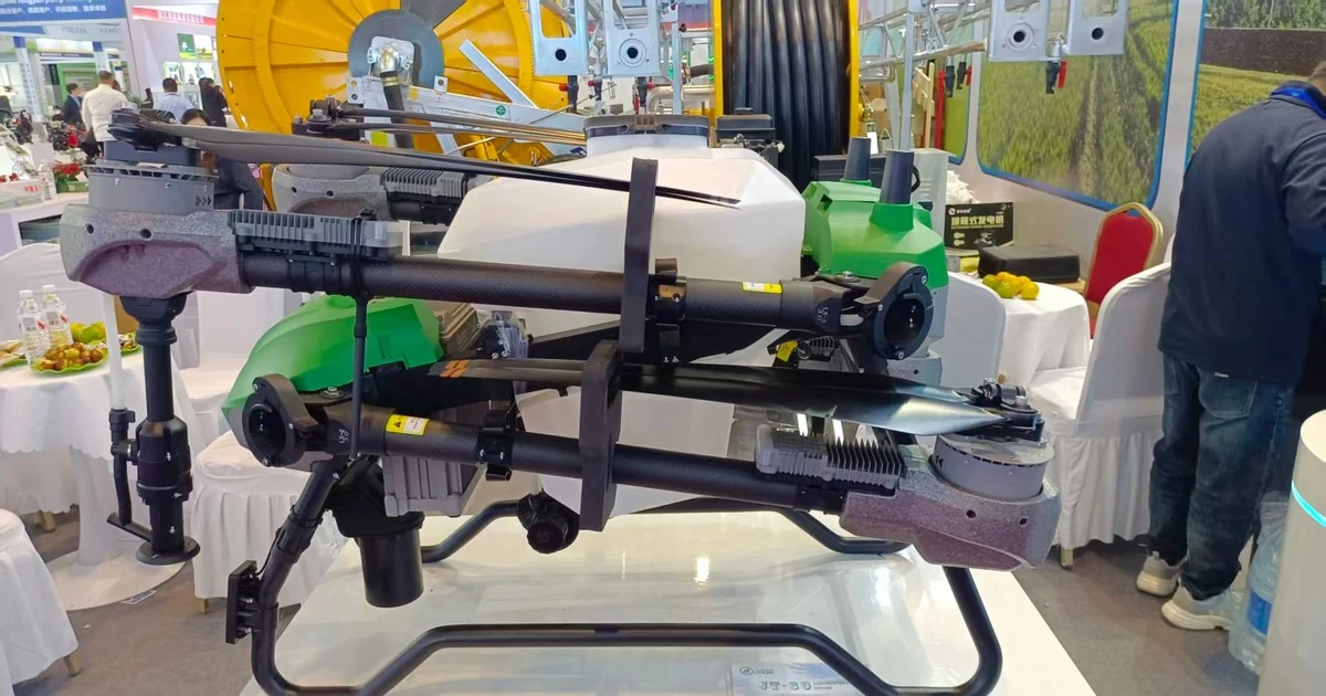 JT-80 agricultural spray drone on display at the JTILEP booth, CIAME 2026 Tianjin
