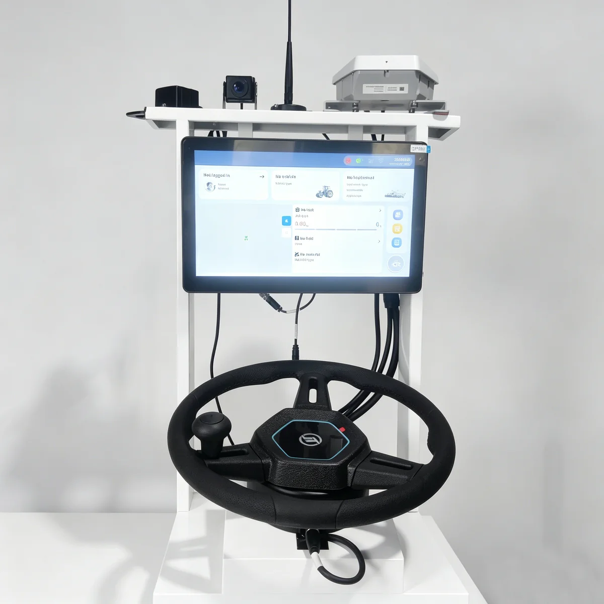 HD818 hardware set: display terminal, steering wheel assembly and GNSS receiver